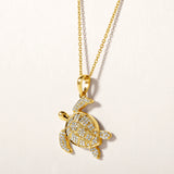 Certified 14K Gold 0.2ct Natural Diamond Tortoise Sea Turtle Pendant Necklace