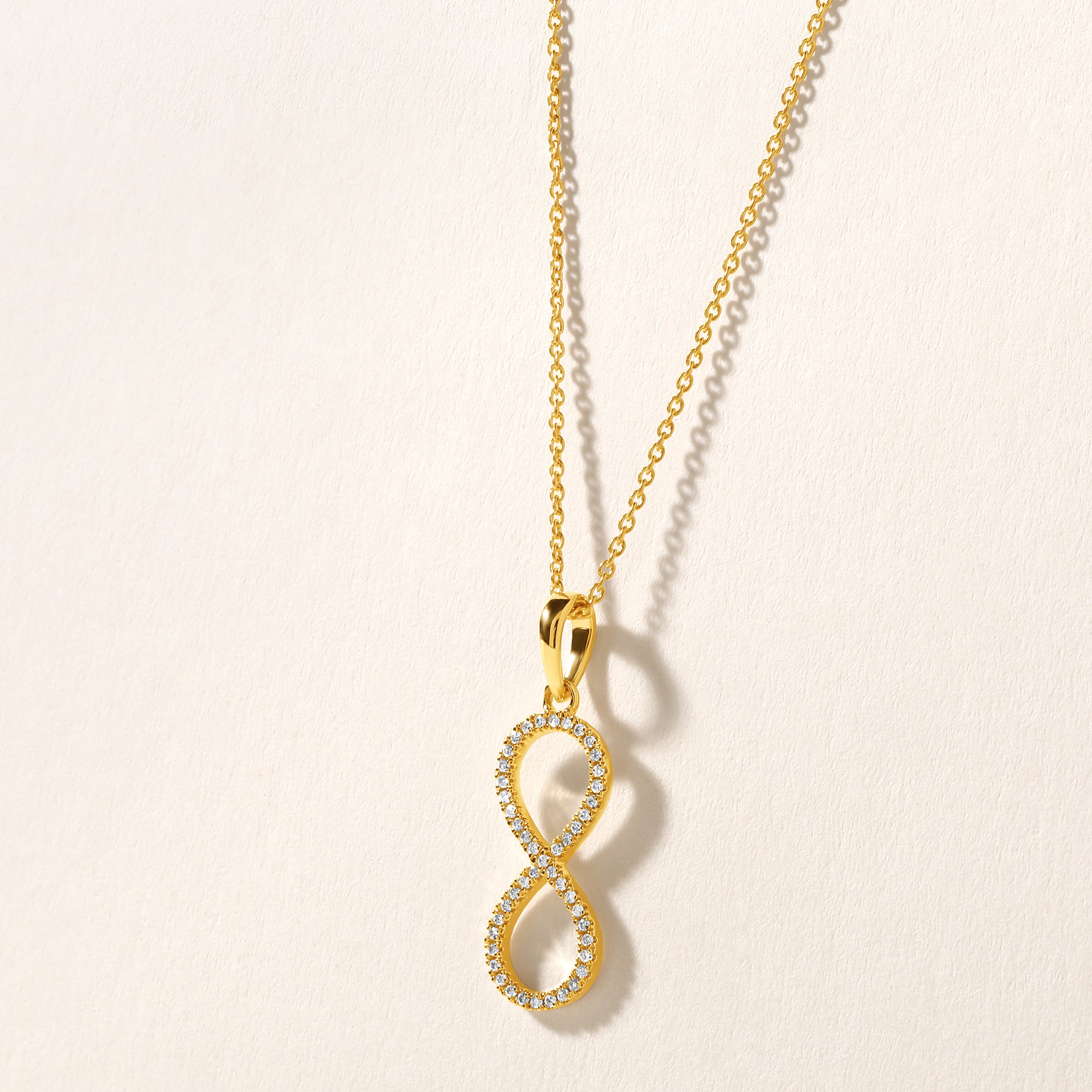 Certified 14K Gold 0.1ct Natural Diamond Infinity Vertical Pendant Necklace