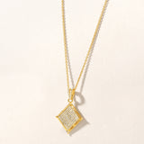 Certified 14K Gold 0.2ct Natural Diamond Kite Rhombus Square Poker Necklace