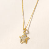 Certified 14K Gold 0.2ct Natural Diamond Pave Star Starburst Hip Hop Necklace