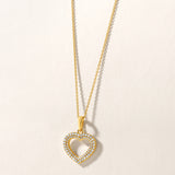 Certified 14K Gold 0.24ct Natural Diamond Open Heart Love Two Row Charm Necklace