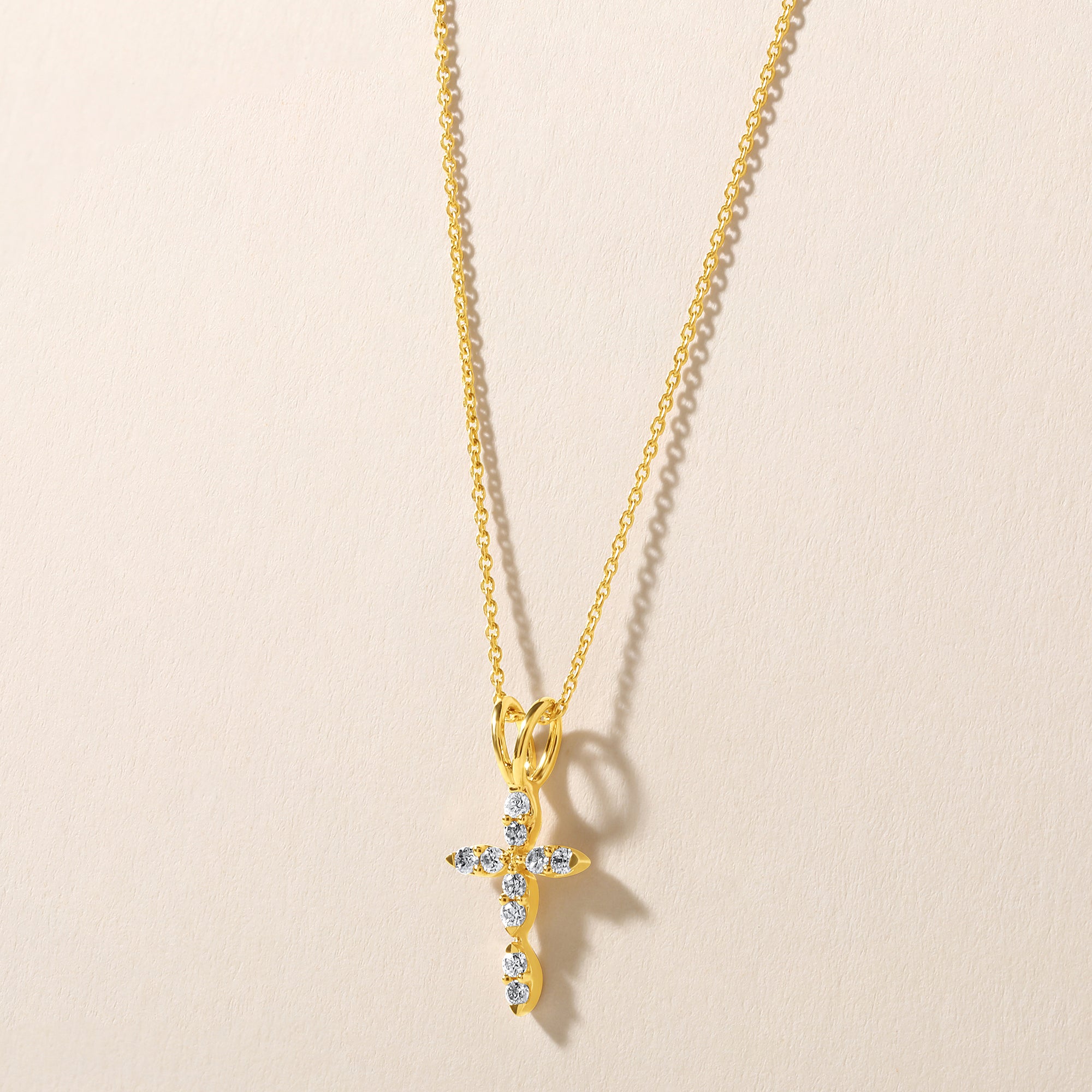 Certified 14K Gold 0.2ct Natural Diamond Cross Religious Charm Charm Necklace