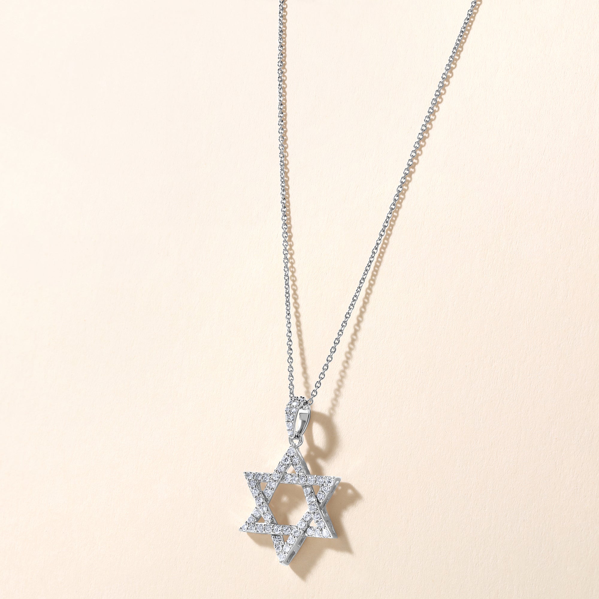 Certified 14K Gold 0.51ct Natural Diamond Star Of David Religion Charm Necklace