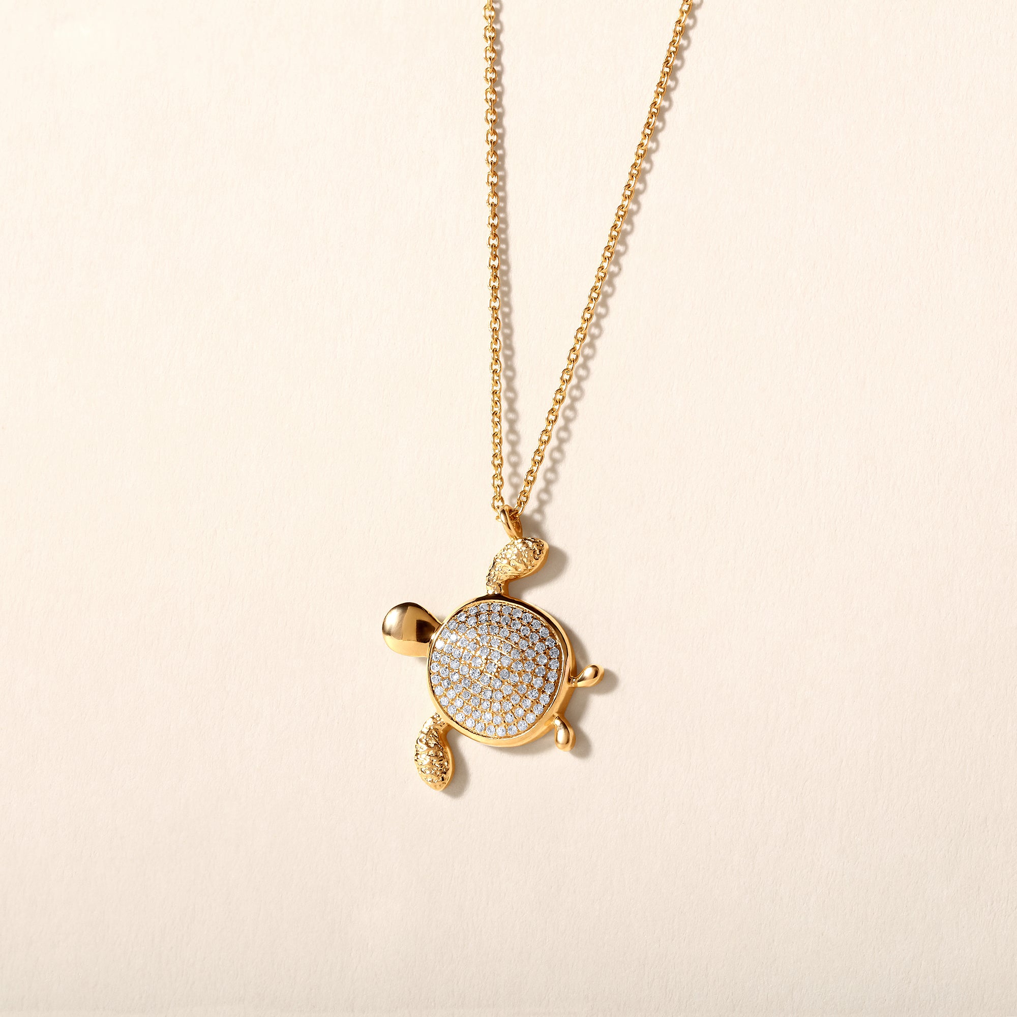 Certified 14K Gold 0.2ct Natural Diamond Sea Turtle Life Charm Pendant Necklace