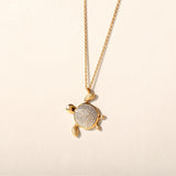 Certified 14K Gold 0.2ct Natural Diamond Sea Turtle Life Charm Pendant Necklace