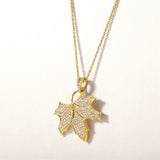 Certified 14K Gold 0.3ct Natural Diamond Maple Leaf Gift Charm Pendant Necklace