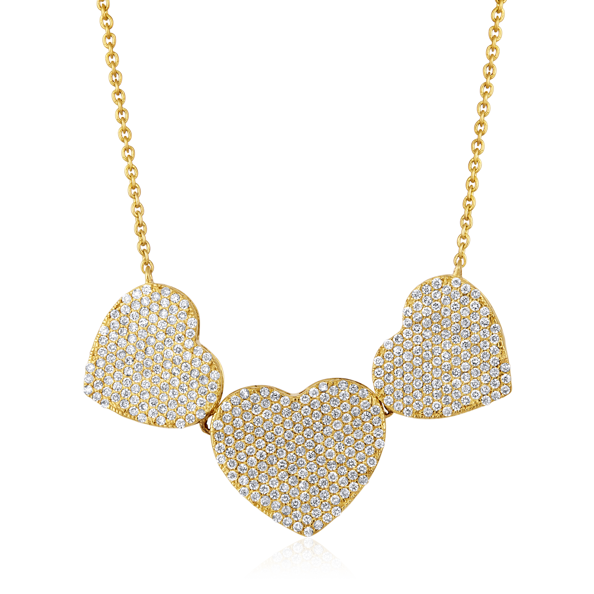 Certified 14K Gold 0.82ct Natural Diamond Three Heart Cluster Pendant Necklace