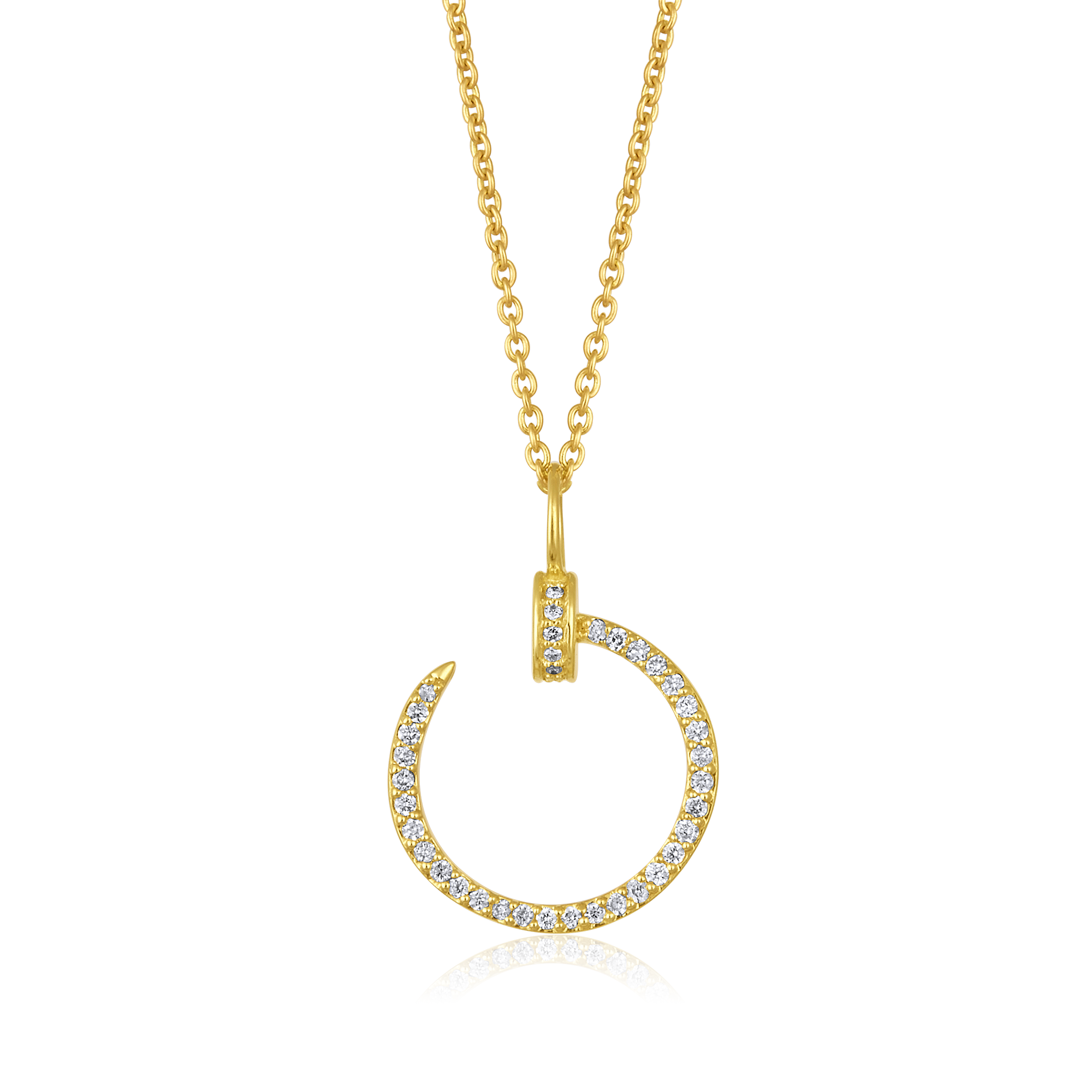 Certified 14K Gold 0.23ct Natural Diamond Bent Circle Nail Inspired Necklace