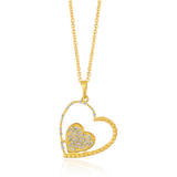 Certified 14K Gold 0.11ct Natural Diamond Twin Heart Love Charm Pendant Necklace