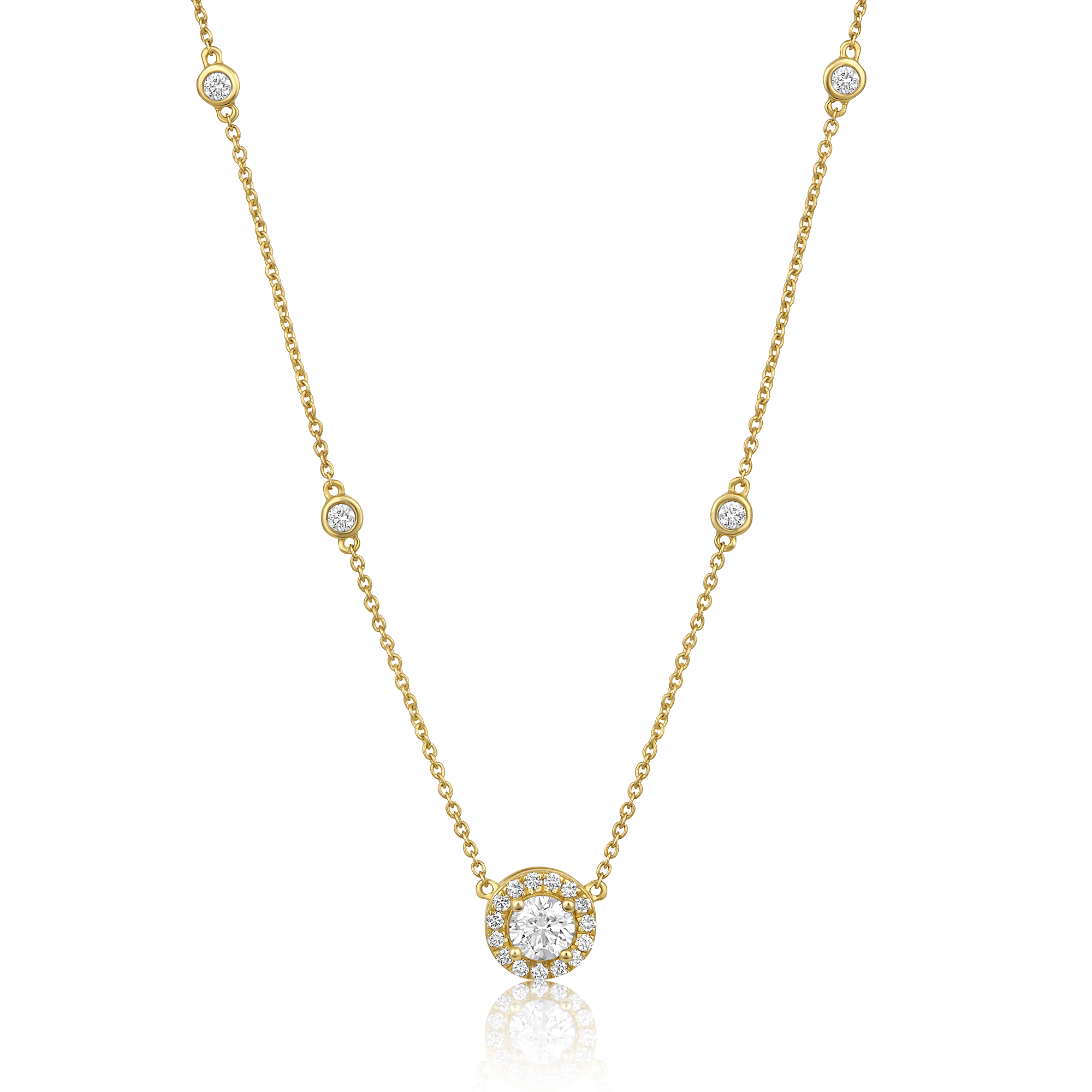 Certified 14K Gold 0.62ct Natural Diamond Halo Pendant Yard Station Necklace