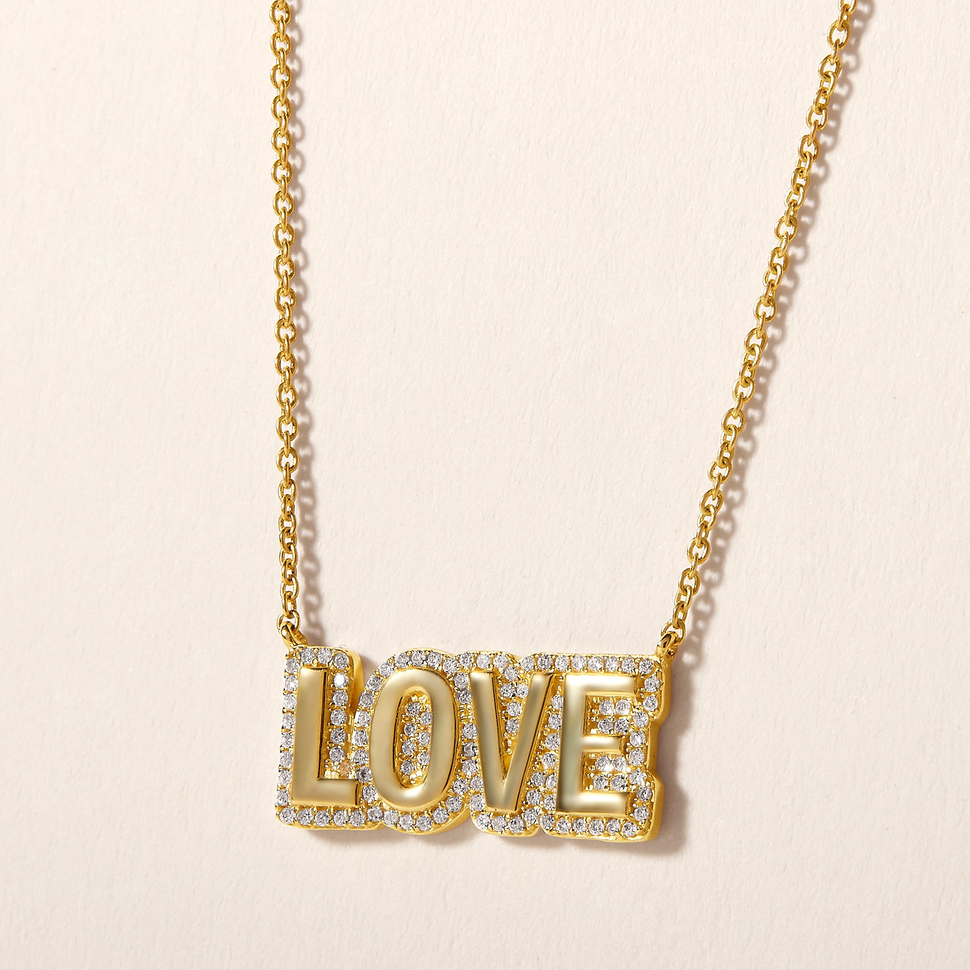 Certified 14K Gold 0.2ct Natural Diamond Love Heart Valentine Script Necklace