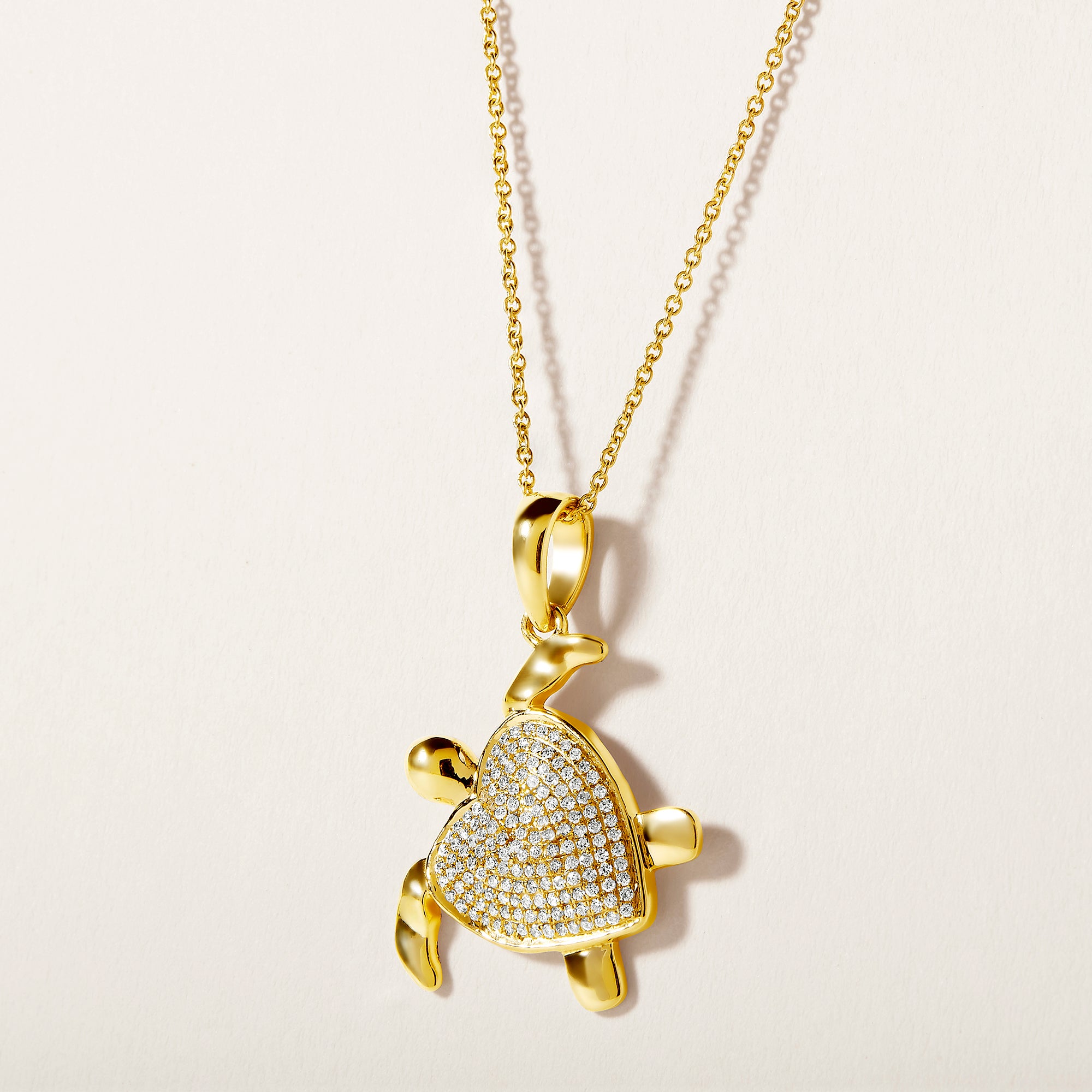 Certified 14K Gold 0.3ct Natural Diamond Turtle Heart Studded Pendant Necklace