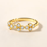 Certified 14K Gold 0.5ct Natural Diamond Flower Clover Bead Stackable Band Ring