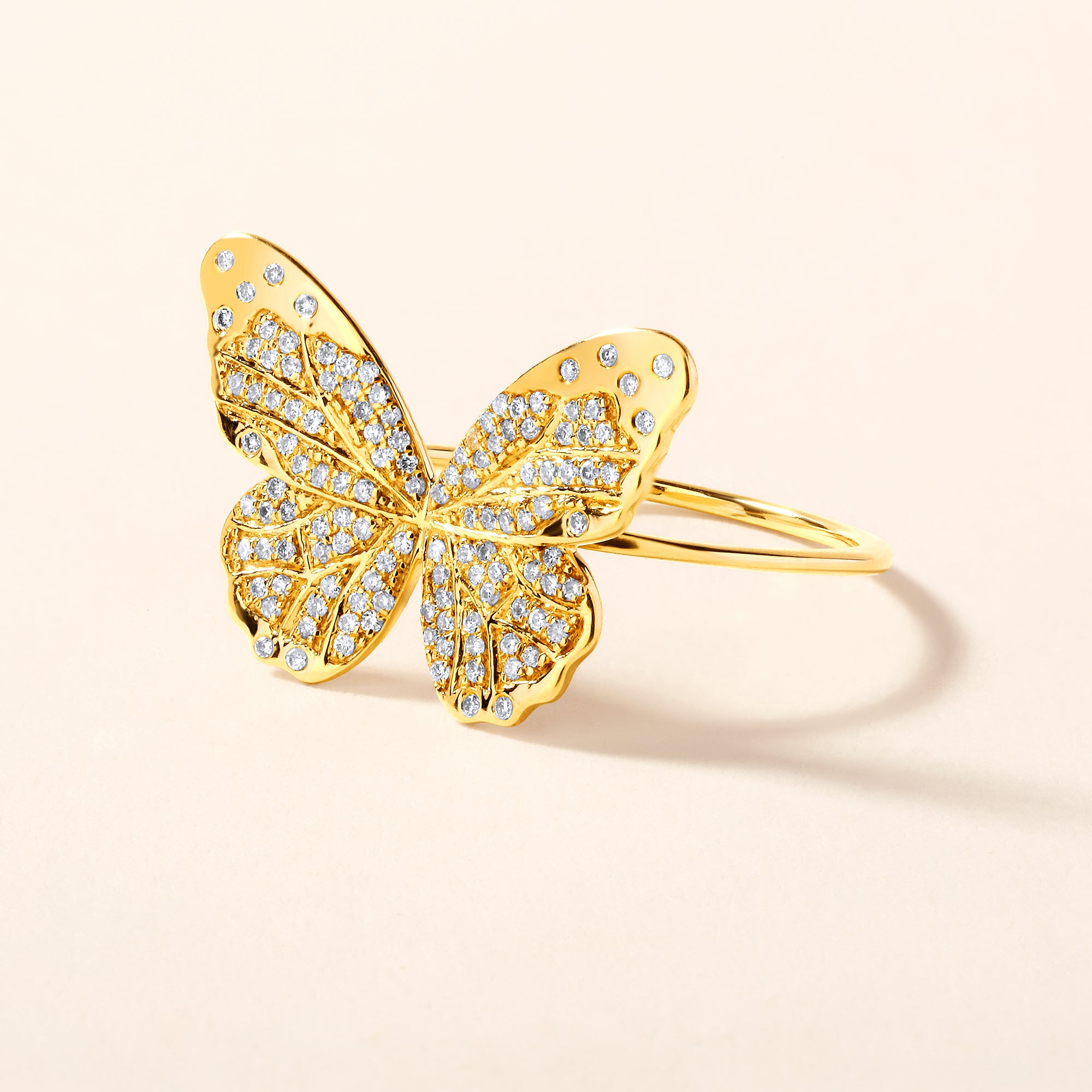 Certified 14K Gold 0.25ct Natural Diamond Statement Butterfly Big  Charm Ring