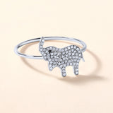 Certified 14K Gold 0.13ct Natural Diamond Elephant Charm Cocktail Animal Ring