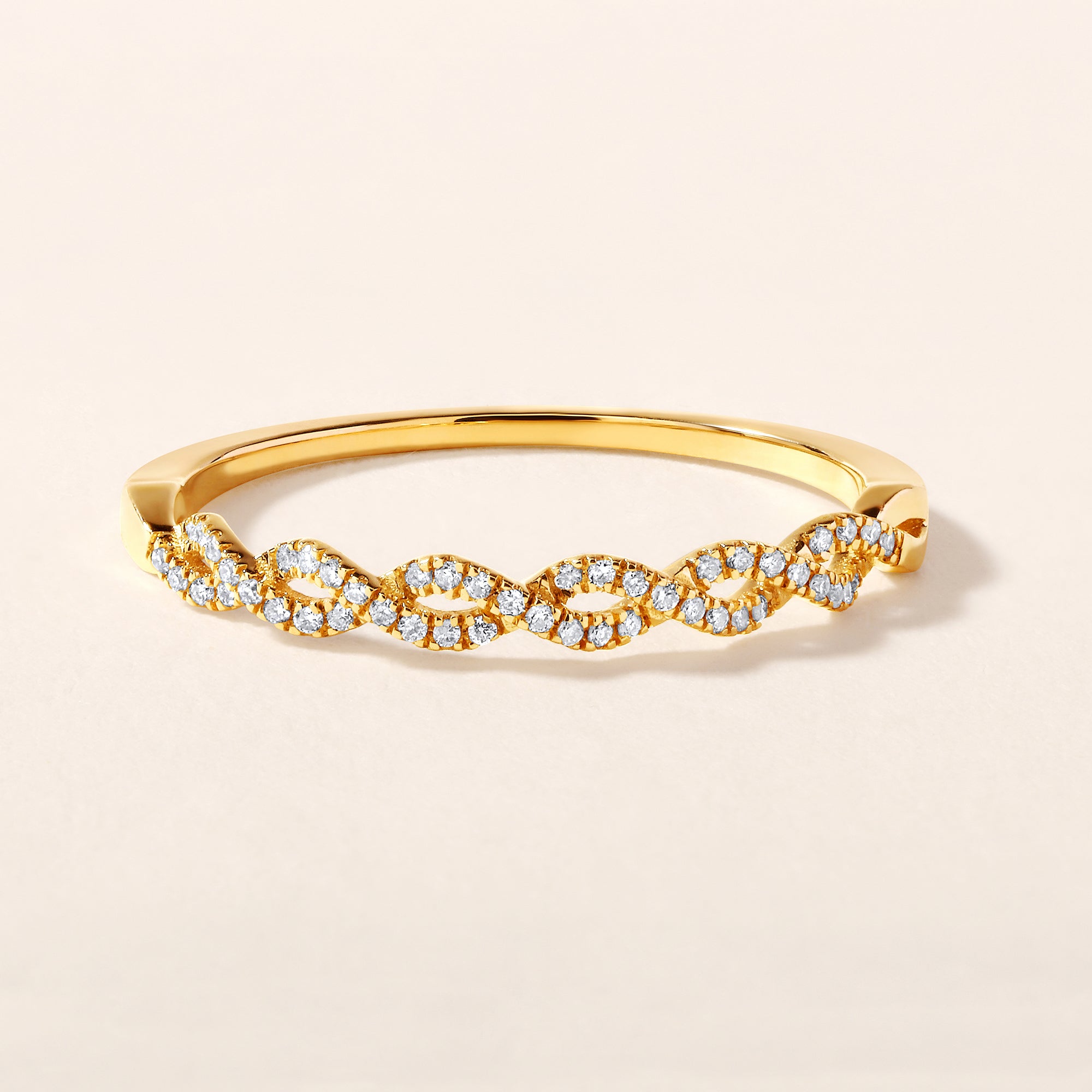 Certified 14K Gold 0.1ct Natural Diamond Crisscross Stackable Infinity Band Ring