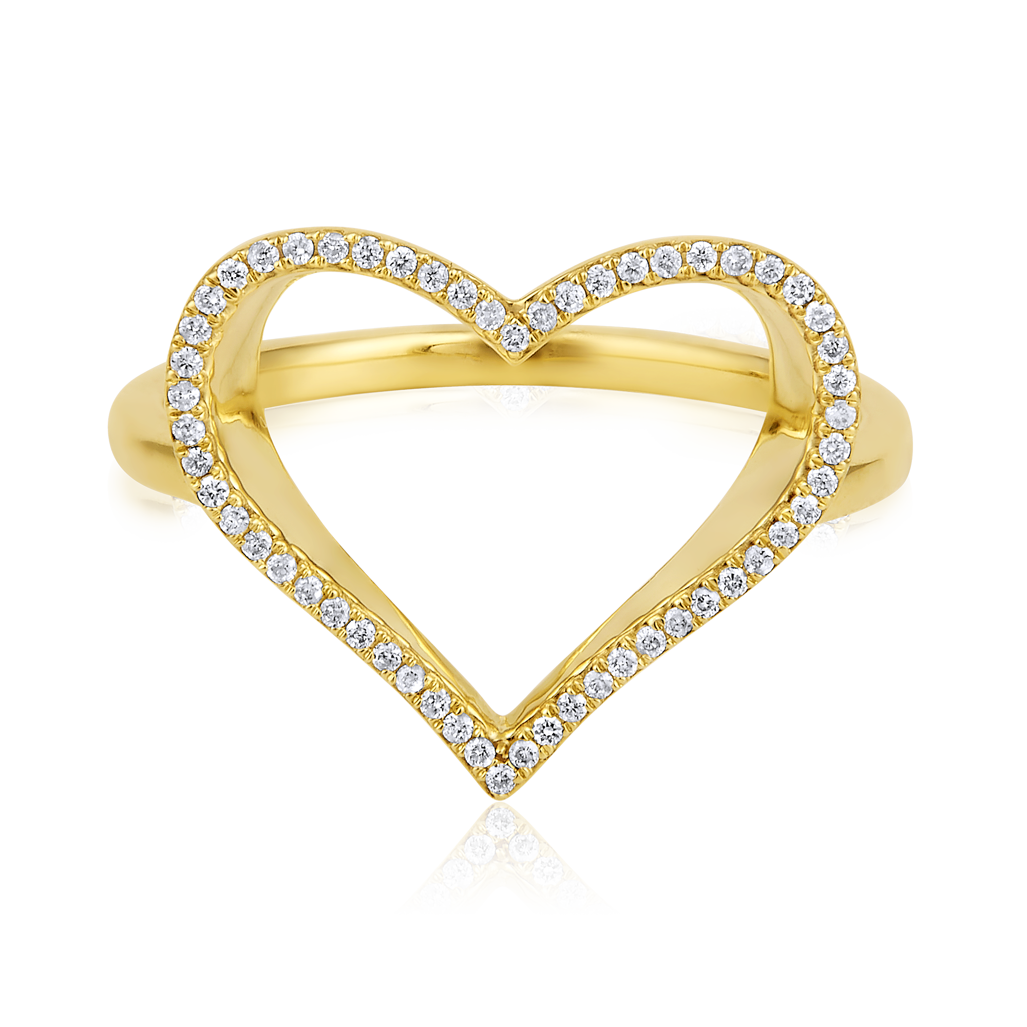 Certified 14K Gold 0.1ct Natural Diamond Heart Big Hollow Love Delicate Ring