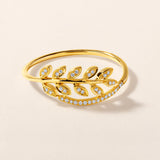 Certified 14K Gold 0.1ct Natural Diamond Leaf Wrap Twist Branch Charm Ring