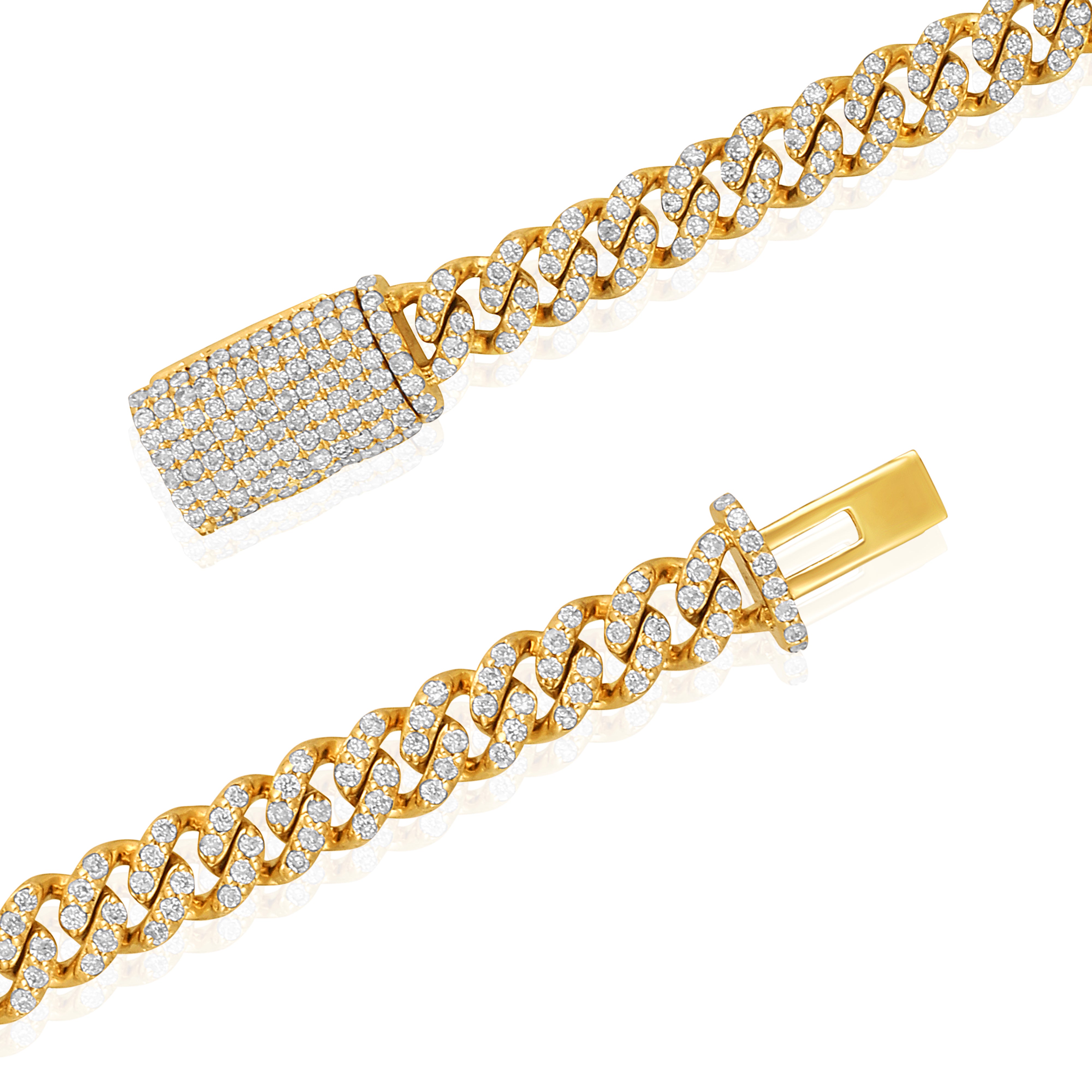 Certified 14K Gold 1.33ct Natural Diamond E-I1 4.3mm Cuban Link Chain Bracelet