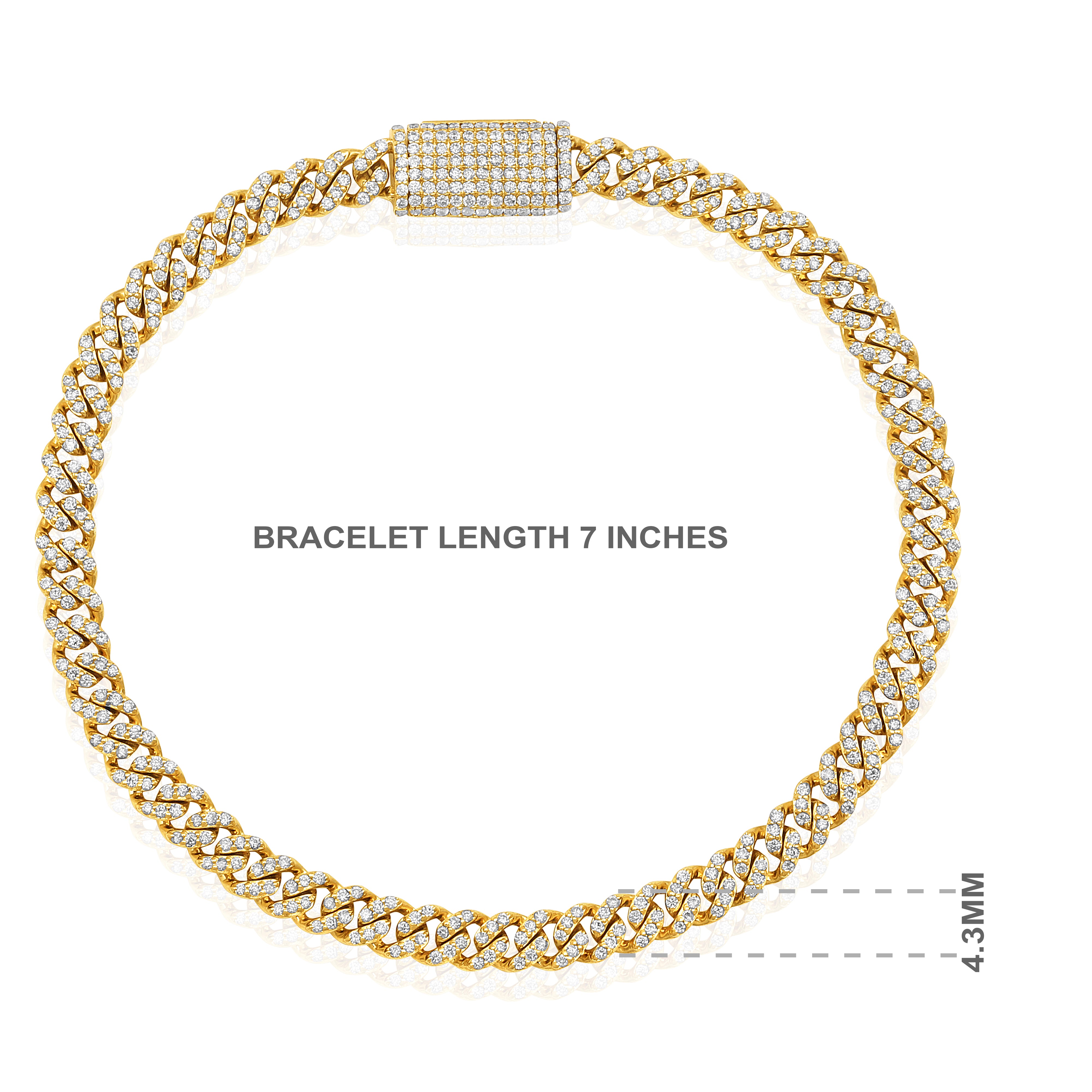 Certified 14K Gold 1.33ct Natural Diamond E-I1 4.3mm Cuban Link Chain Bracelet