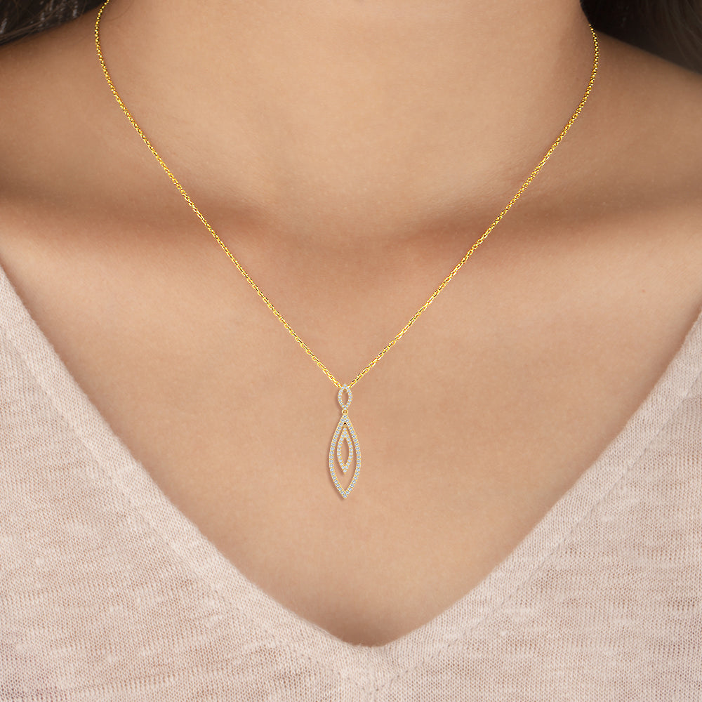 Certified 14K Gold  0.76ct Natural Diamond Double Teardrop Pear Pendant