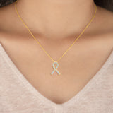 Certified 14K Gold  0.2ct Natural Diamond Hope Breast Awareness Ribbon  Necklace