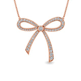 Certified 14K Gold  1.2ct Natural Diamond Mini Bow  Ribbon  Charm Knot Necklace