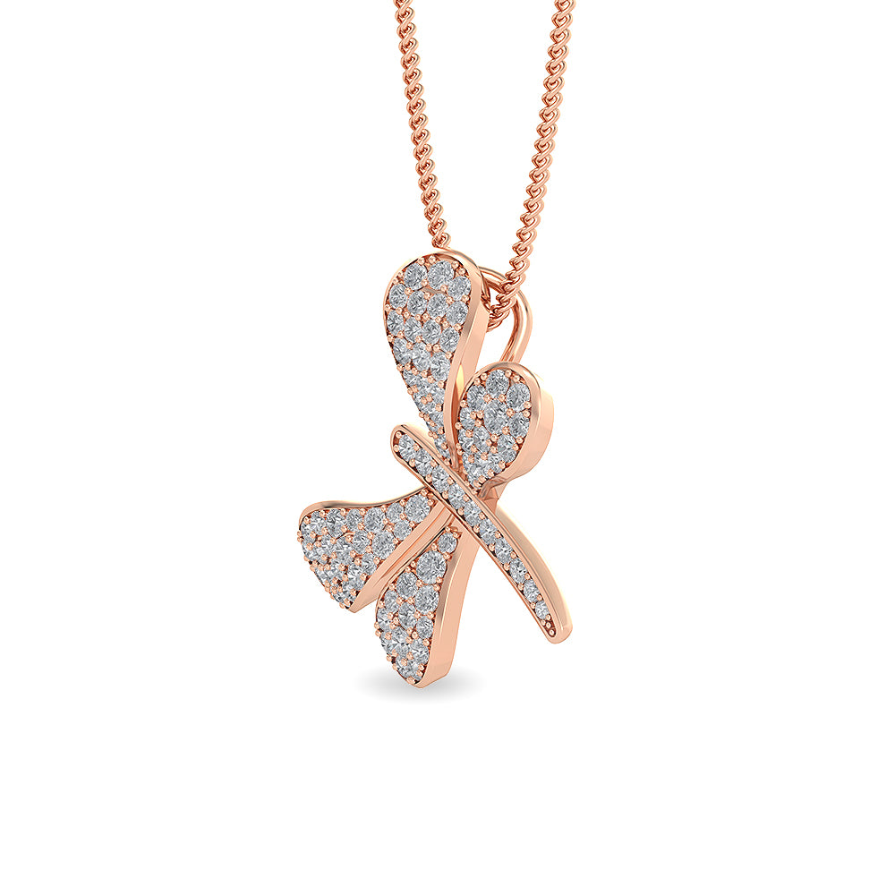 Certified 14K Gold  0.8ct Natural Diamond Dragonfly Butterfly Pendant Necklace