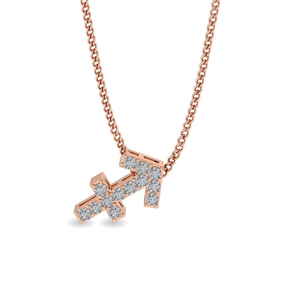 Certified 14K Gold  0.2ct Natural Diamond High Polish Zodiac Cross Studded Necklace