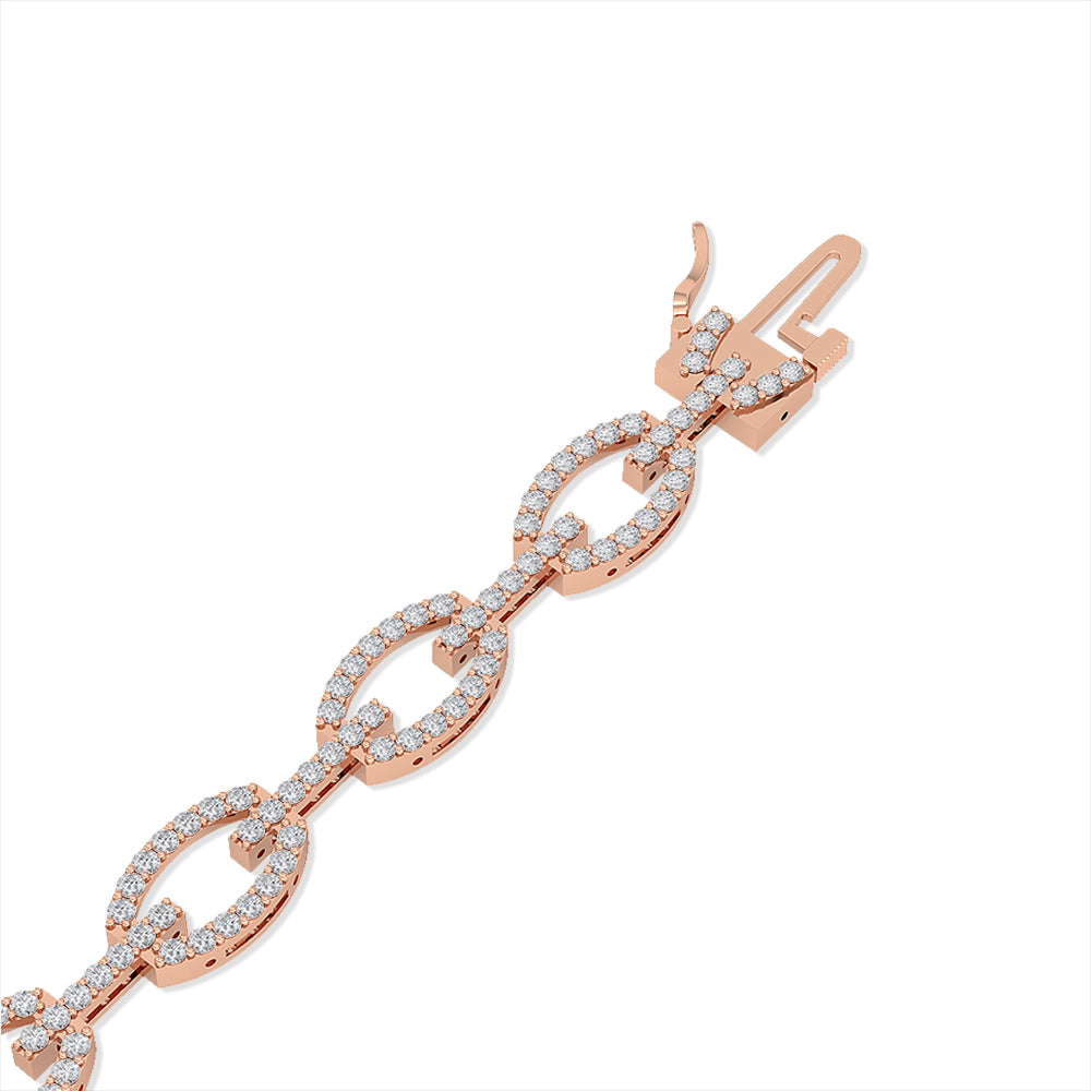 Certified 14K Gold  2.3ct Natural Diamond Link Chain Medium Cuff Bracelet