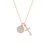 Certified 14K Gold  0.45ct Natural Diamond Cross Circle Halo Necklace