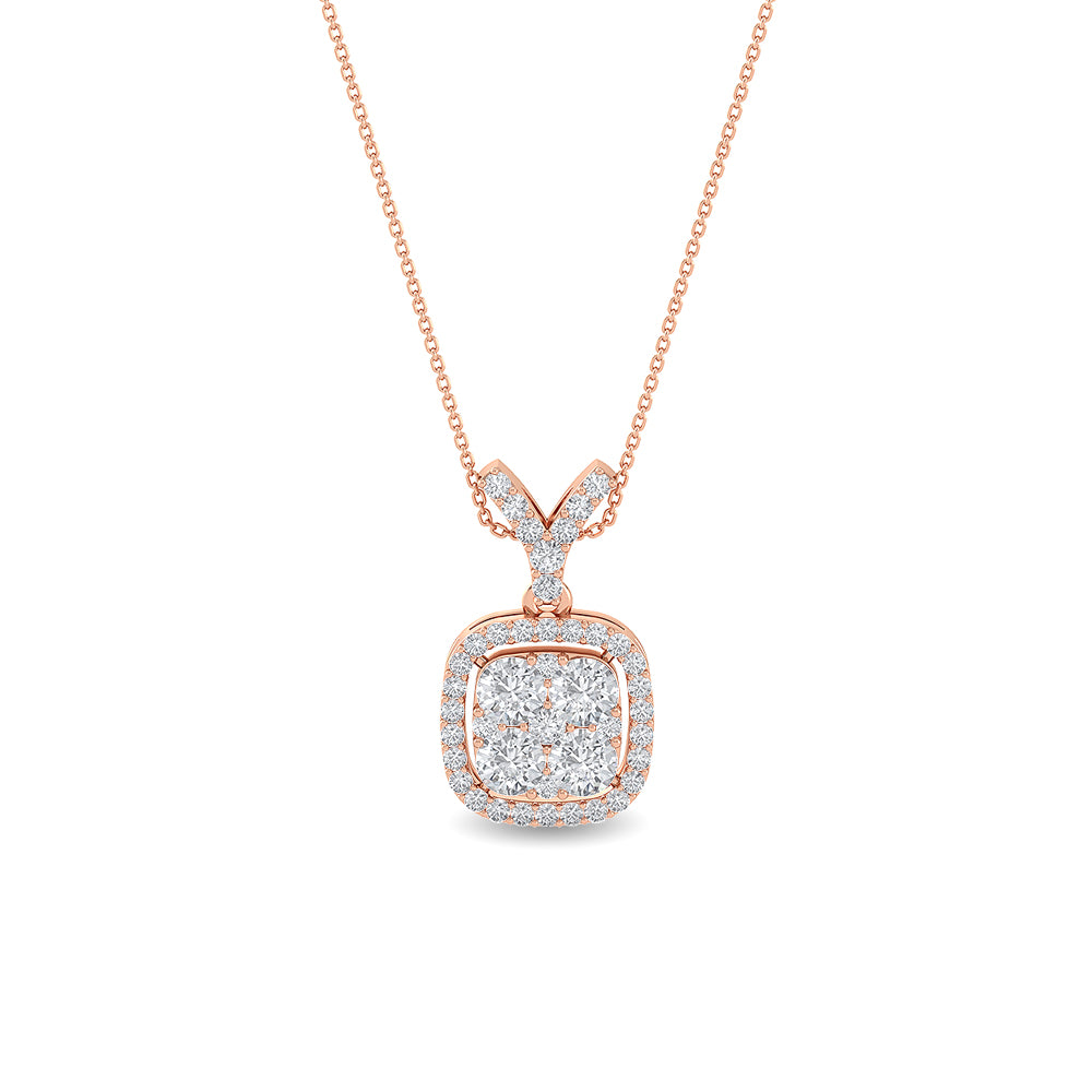 Certified 14K Gold  0.9ct Natural Diamond Cushion Square  Pendant