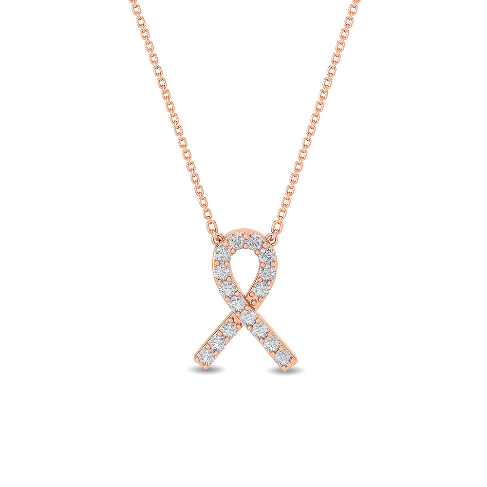 Certified 14K Gold  0.2ct Natural Diamond Hope Breast Awareness Ribbon  Necklace