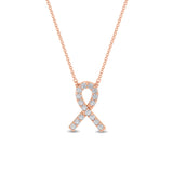 Certified 14K Gold  0.2ct Natural Diamond Hope Breast Awareness Ribbon  Necklace