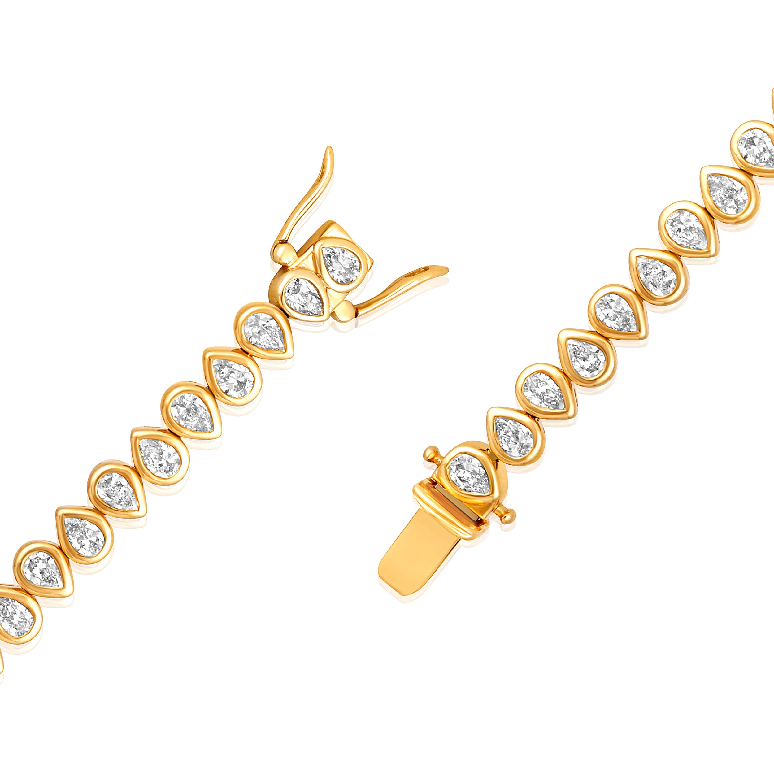 Certified 14K Gold 3.4ct Natural Diamond F-VS Pear Teardrop Bezel Tennis Bracelet