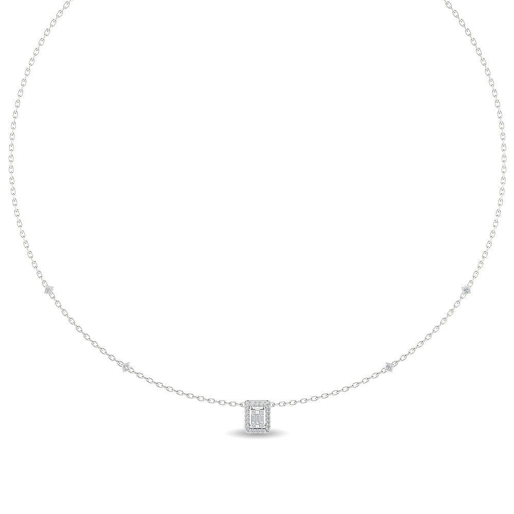 Certified 14K Gold  0.3ct Natural Diamond Princess Baguette Square Station Necklace