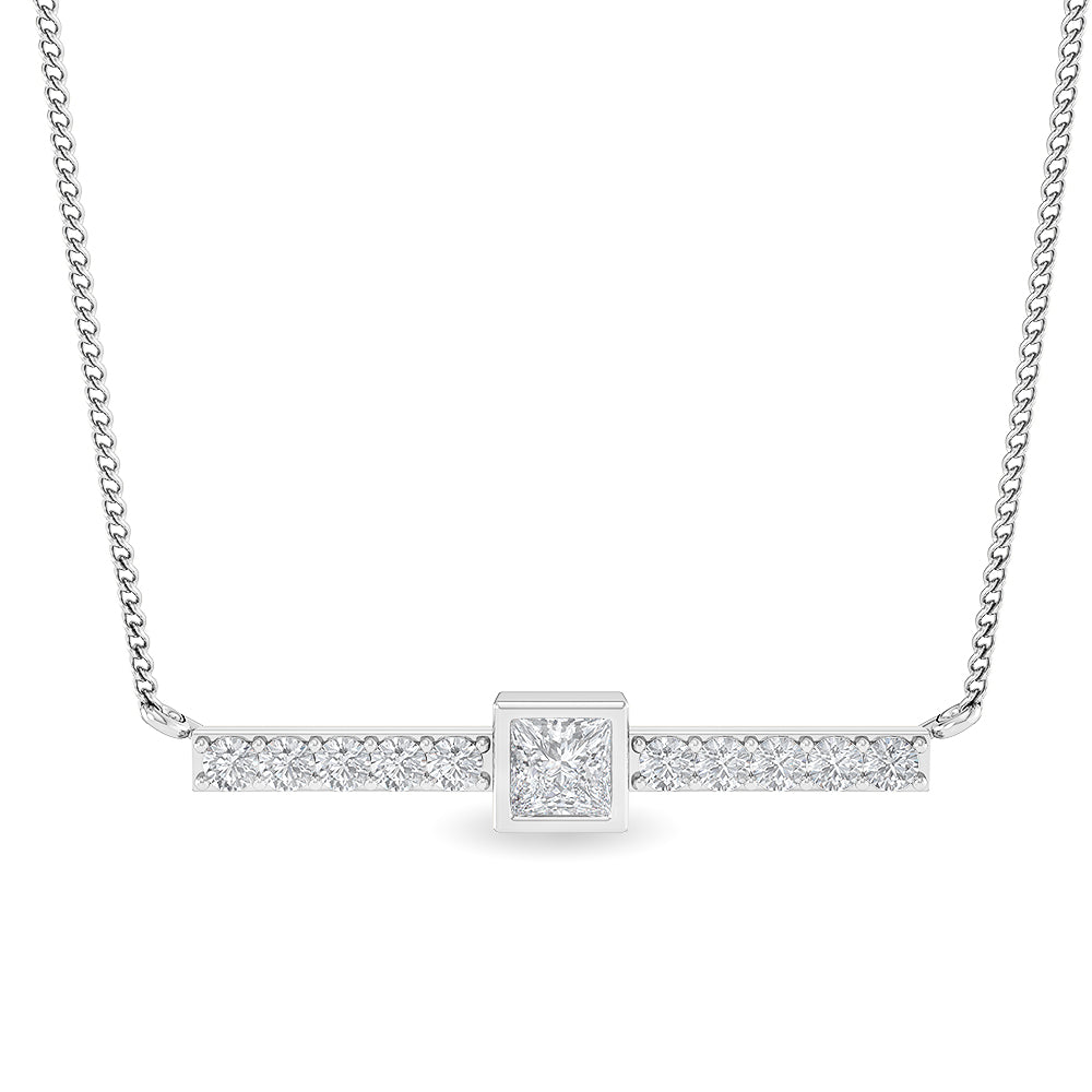 Certified 14K Gold  0.35ct Natural Diamond Princess Bar Mini Multi-Stone Necklace