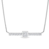 Certified 14K Gold  0.35ct Natural Diamond Princess Bar Mini Multi-Stone Necklace