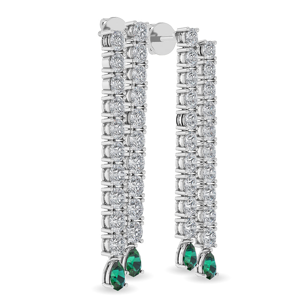 Certified 14K Gold  10ct Natural Diamond Pear Dangle Stimulated Emerald  Earrings