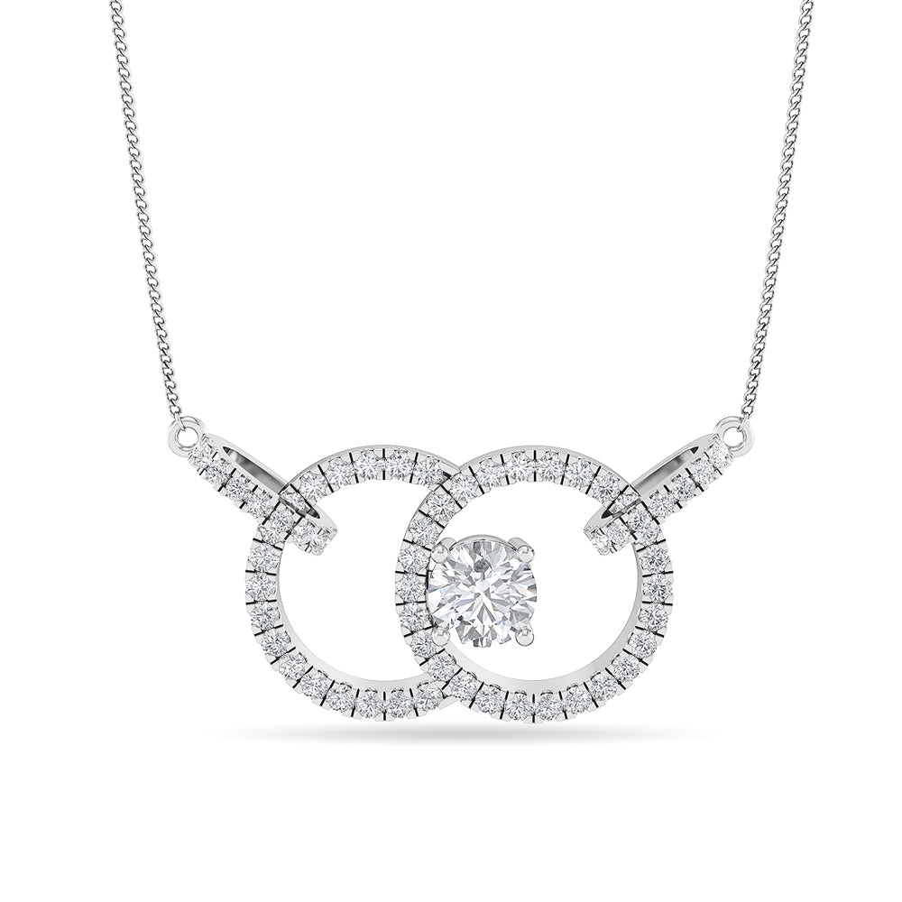 Certified 14K Gold  1.5ct Natural Diamond Double Circle Joined Interlocking Necklace