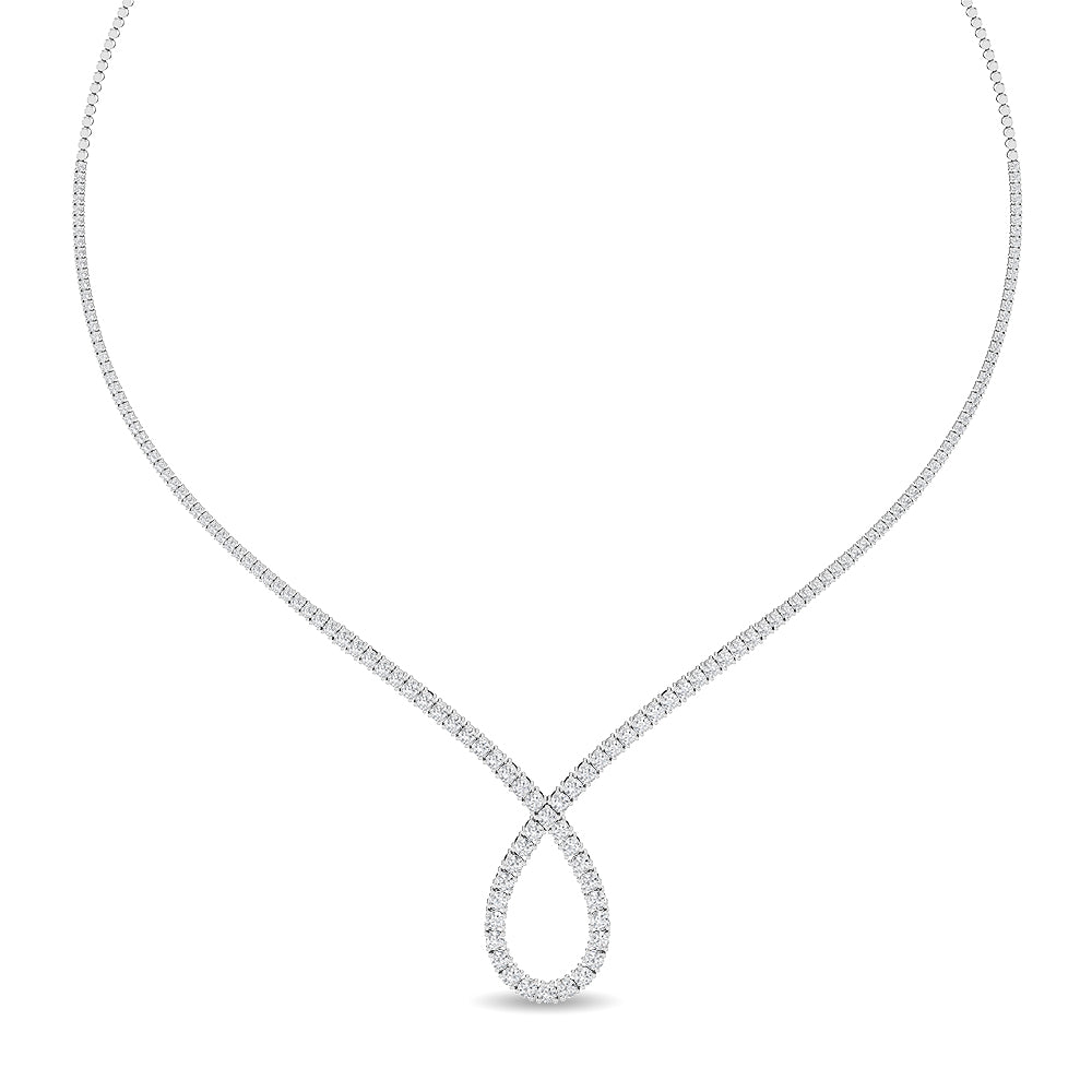 Certified 14K Gold  6.8ct Natural Diamond Tennis Wedding Bridal Twist  Necklace