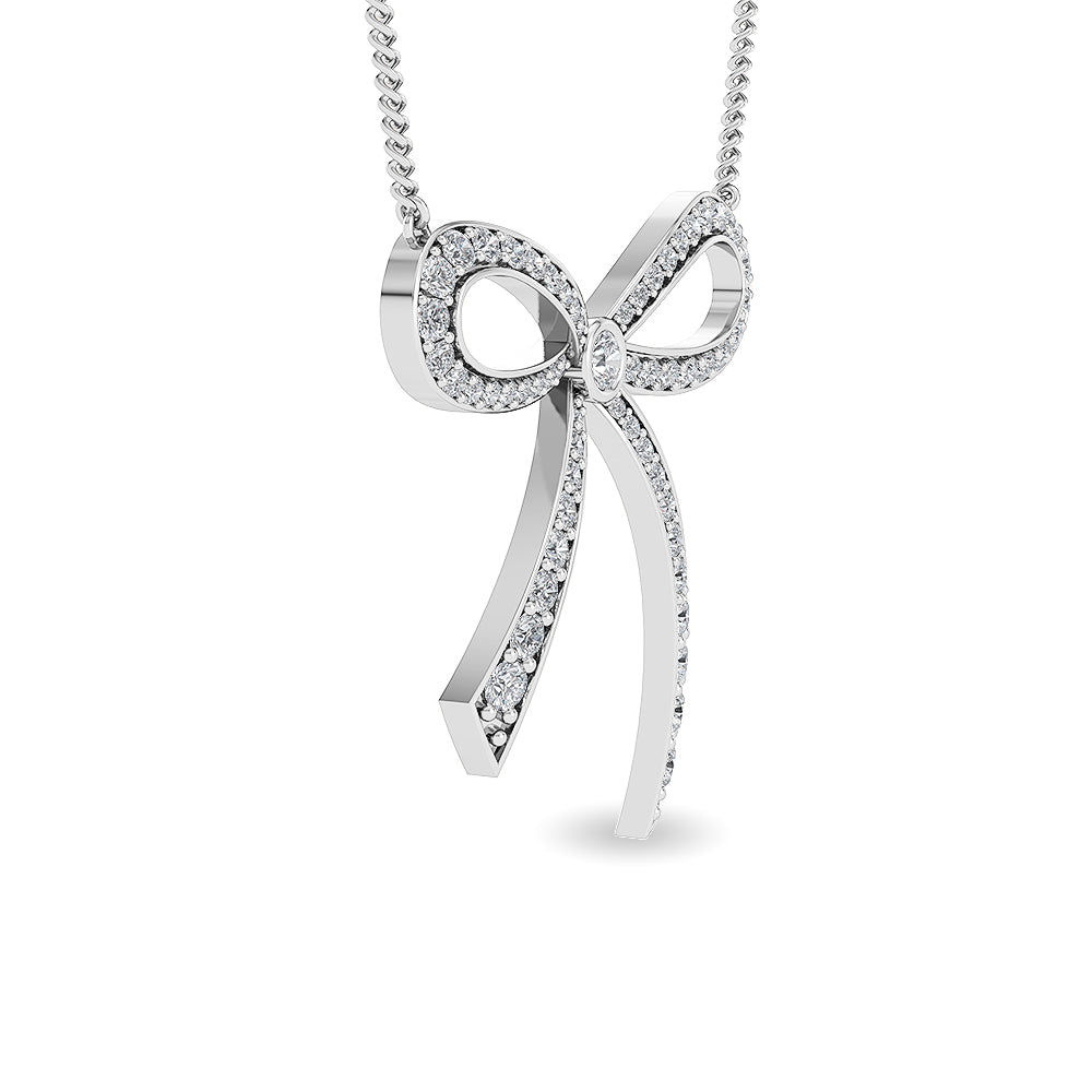 Certified 14K Gold  1.2ct Natural Diamond Mini Bow  Ribbon  Charm Knot Necklace