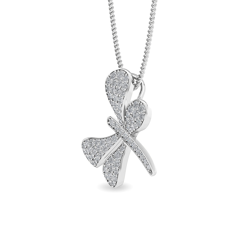 Certified 14K Gold  0.8ct Natural Diamond Dragonfly Butterfly Pendant Necklace