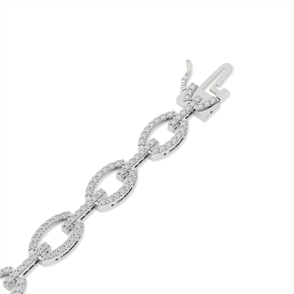 Certified 14K Gold  2.3ct Natural Diamond Link Chain Medium Cuff Bracelet