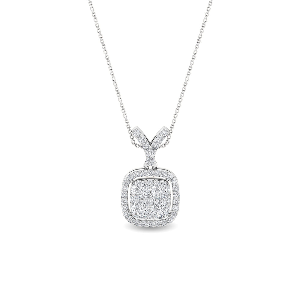 Certified 14K Gold  0.9ct Natural Diamond Cushion Square  Pendant