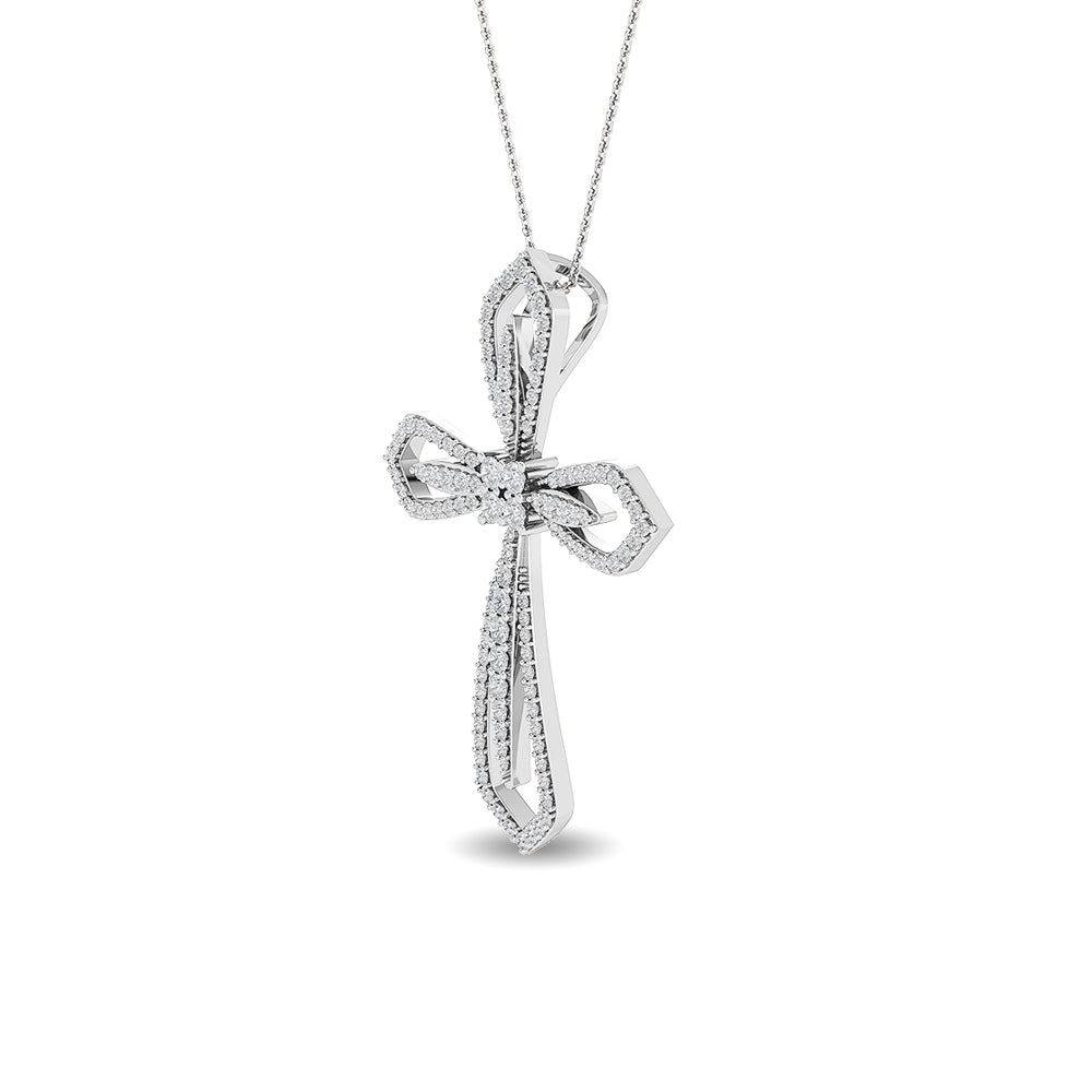 Certified 14K Gold  0.8ct Natural Diamond Infinity Cross Flared Gothic Open Pendant