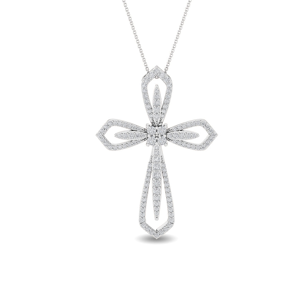 Certified 14K Gold  0.8ct Natural Diamond Infinity Cross Flared Gothic Open Pendant