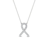 Certified 14K Gold  0.2ct Natural Diamond Hope Breast Awareness Ribbon  Necklace