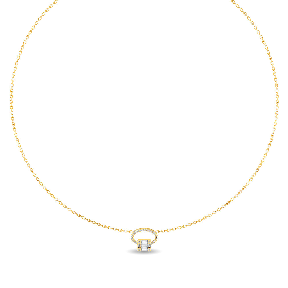 Certified 14K Gold  0.4ct Natural Diamond Baguette Knot Open Oval  Necklace