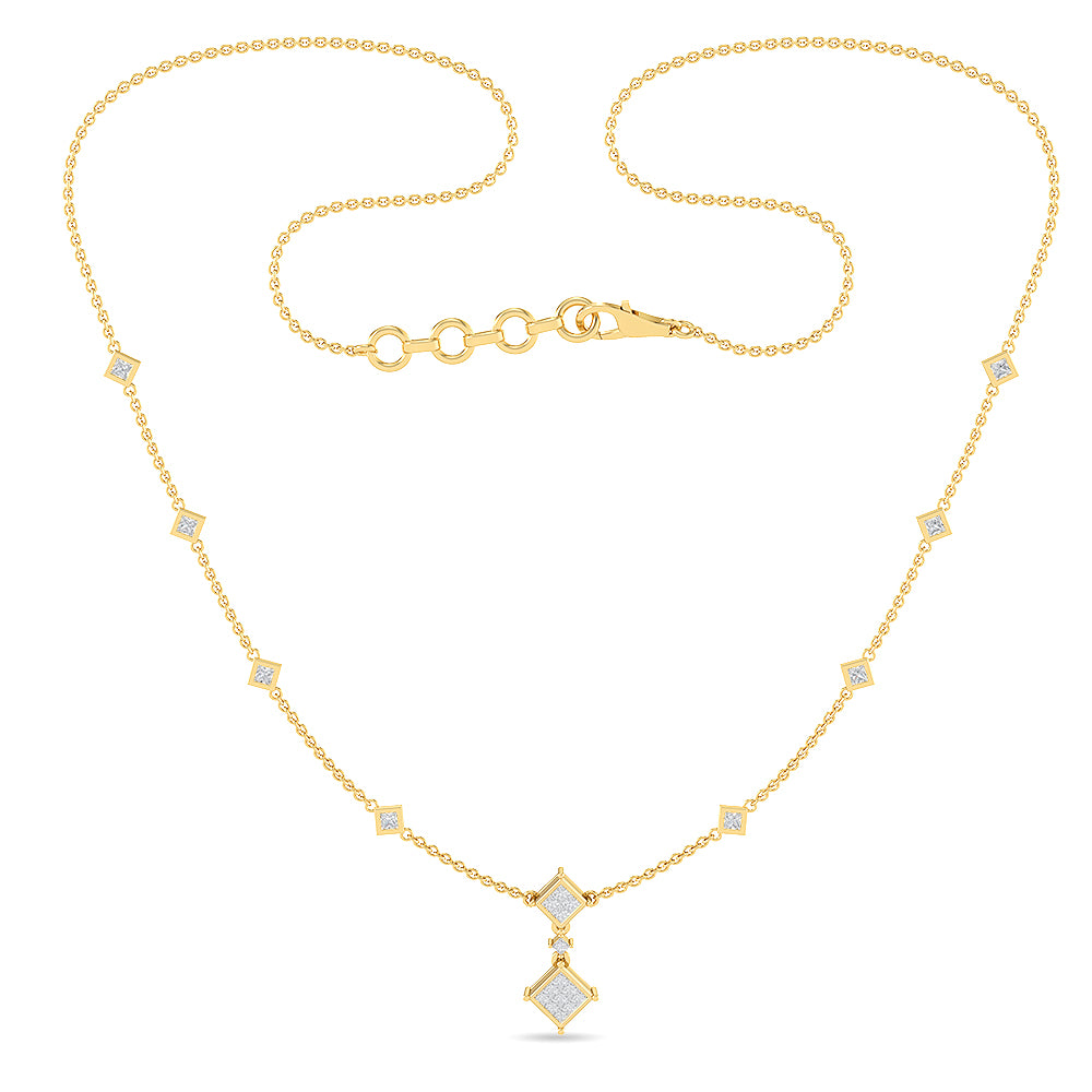 Certified 14K Gold  0.5ct Natural Diamond Sqaureting by Yard Spade  Necklace